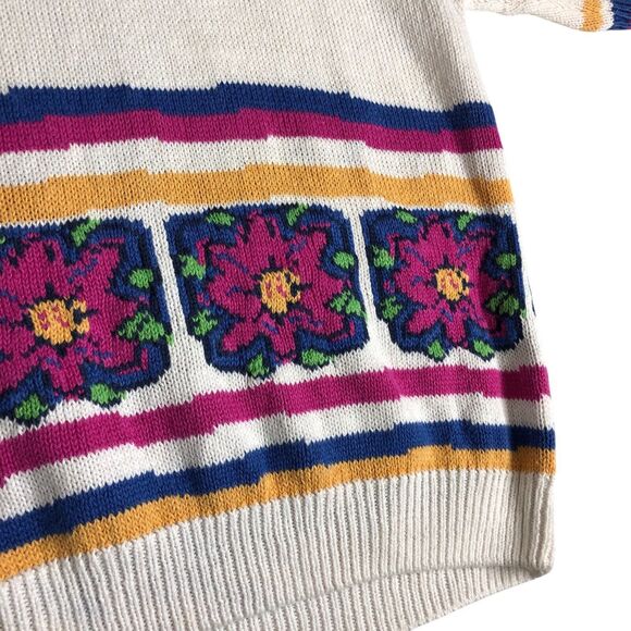 Vintage Levis Sweater Womens Small Floral Oversized Knit Short Sleeve 80s 90s - Picture 3 of 13